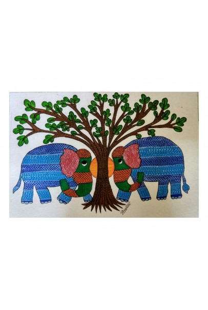 Gond Art Painting - Two Elephants